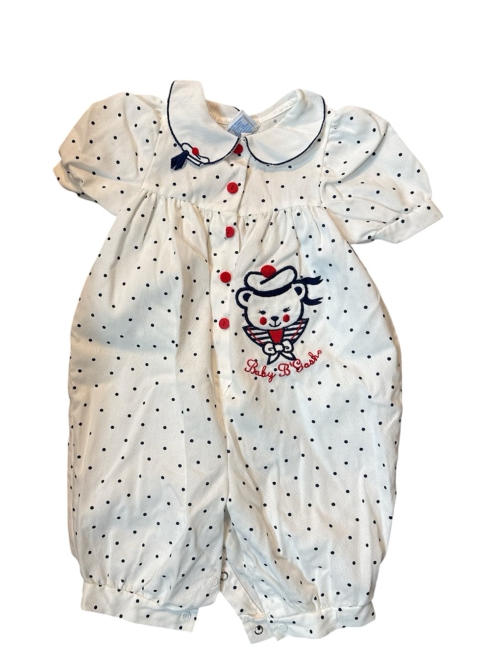 Vintage OshKosh B'gosh 24M Polka Dot Baby Romper Made in USA Puff Sleeve Sailor